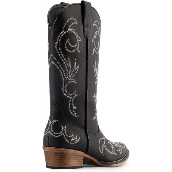 Dream Pairs Women's Black Mid Calf Cowgirl Boots Square Toe Chunky Heel Shoes - Picture 4 of 8